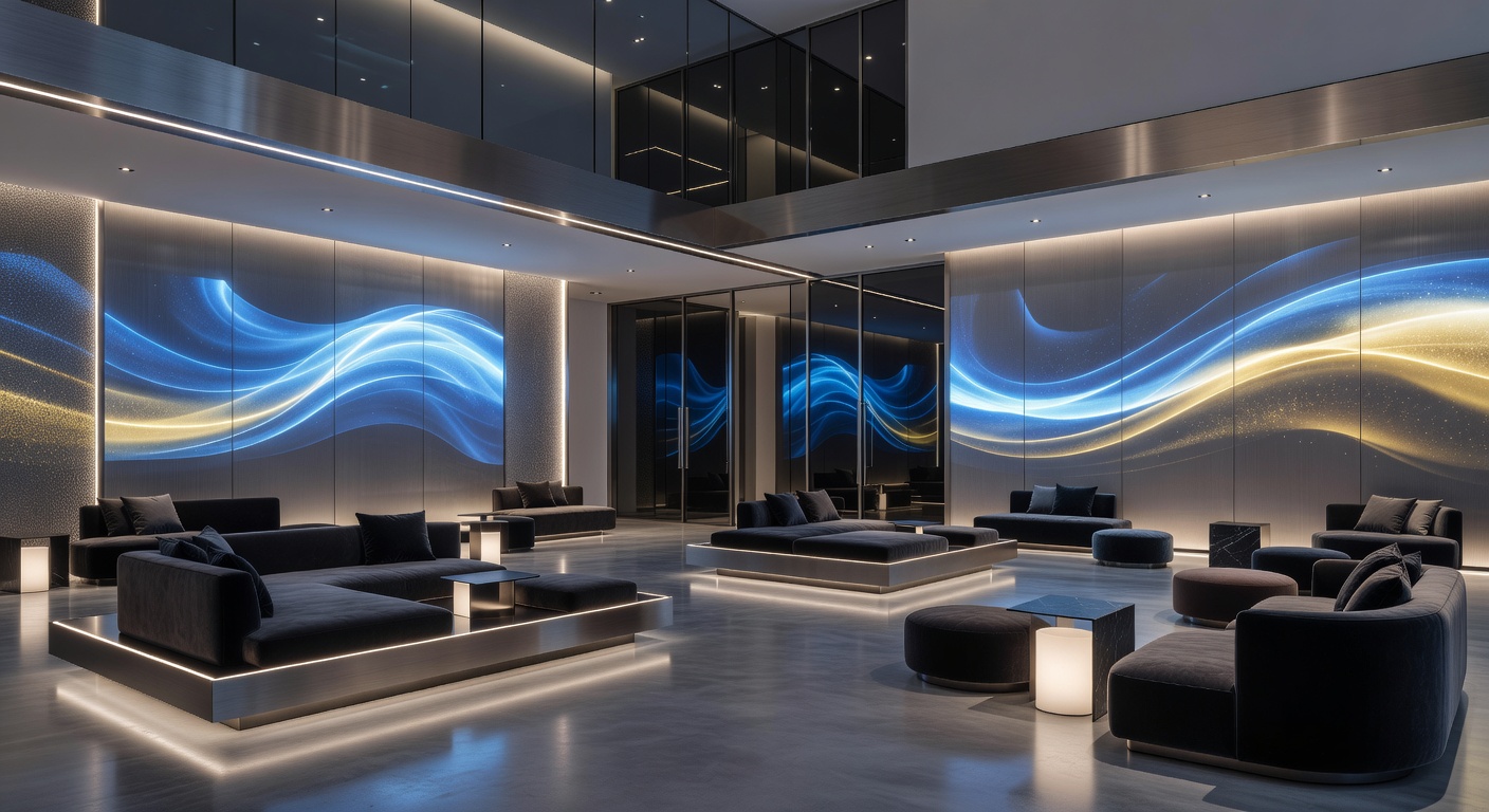 High-end modern social space and lounge with architectural lighting